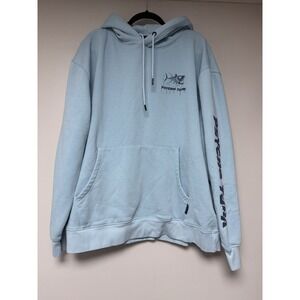 Psycho Tuna Mens XXL Light Blue Graphic Skeleton Fish Pullover Hoodie Sweatshirt